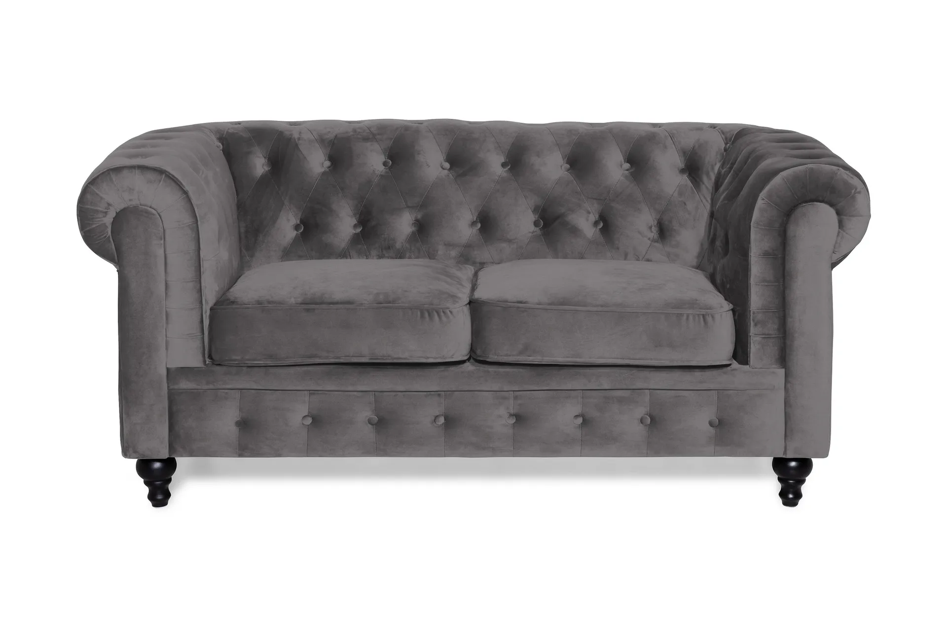 Chesterfield Lyx 2-istuttava pieni samettisohva Tummanharmaa