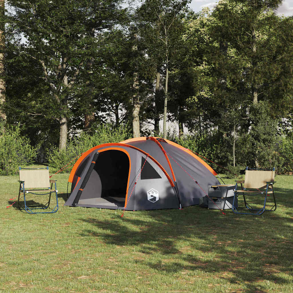 vidaXL Kupoliteltta 4 hengelle Harmaa ja oranssi taffeta
